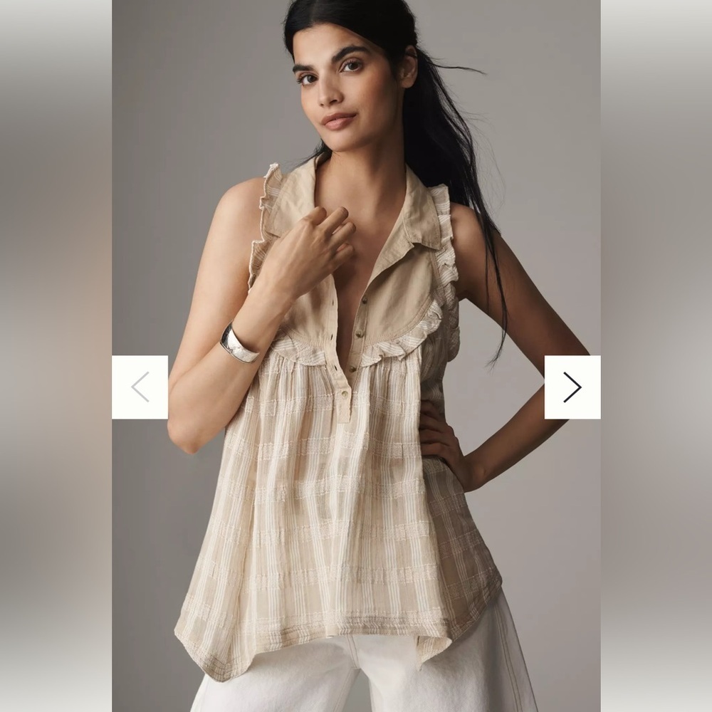 Pilcro by Anthropologie Sleeveless Seaside Collard Swing Boho Blouse Cream S - Picture 1 of 7